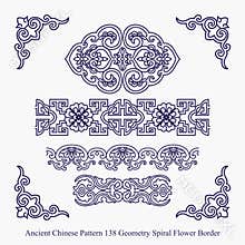 Ancient Chinese Pattern of Geometry Spiral Flower Border