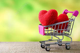 Red heart in shopping cart