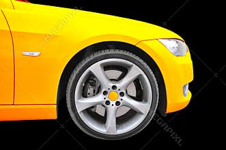 Golden color car - tire close up view