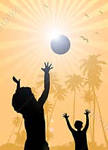 Children playing on the beach summer