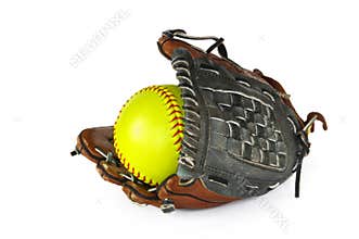 Yellow Softball and Glove