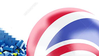 3d Broken brick European Union Wall with Great Britain ball.