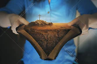 Open Bible with cross