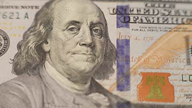 Close up portrait of one hundred dollars bill in 4K