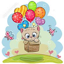 Cute Cartoon Kitten with balloons
