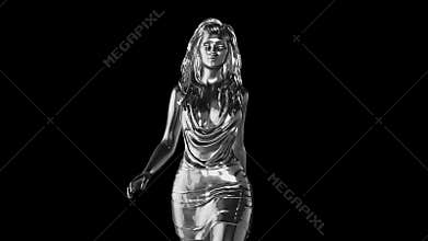 Female Model High Heel Walking Transparent, alpha, Chrome Metal