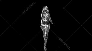Female Model High Heel Walking Transparent, alpha, Chrome Metal
