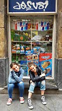 Teenagers on streets of Bilbao, Spain