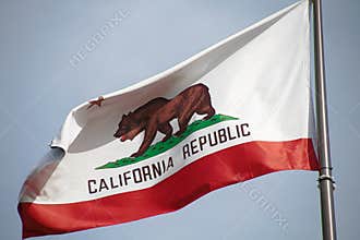 California Republic flag in the wind USA.
