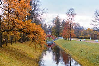 Autumn landscape with a Cross bridge.