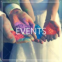 Events. Hands with many colours.