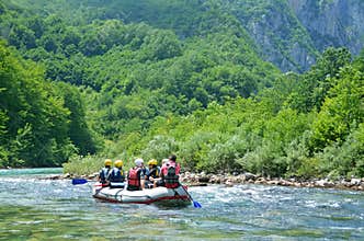 Durmitor national Park, Montenegro, June,15, 2015. Montenegro scene: People rafting on the Tara river