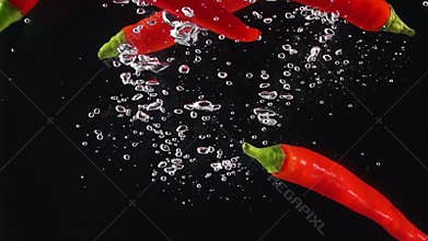 Red Bitter Cayenne Falling Through Water.