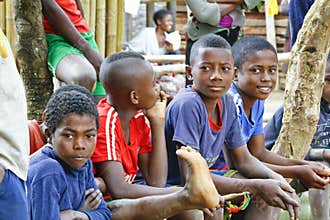 Unknown african children laughing in Malgasy village.