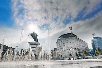 Square below the Warrior on a Horse Monument of Skopje