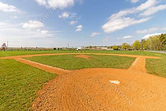 Empty baseball field from behind home plate