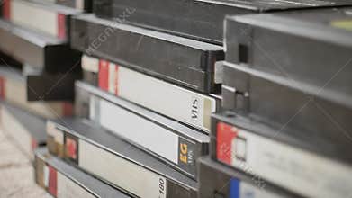 Scattered old VHS tapes