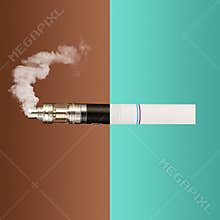 The vape and cigarettes. Collage