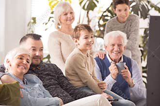 Family watching a movie