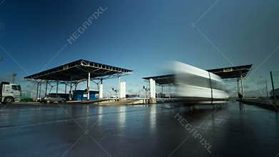 Timelapce Big Transport Flow Moves Through Check Point