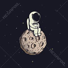 Cute baby-astronaut sits on moon