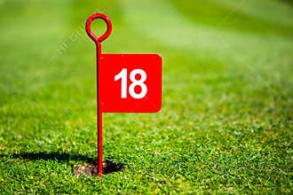 Red 18 hole golf flag