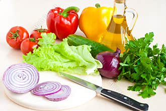 Healthy food - vegetables, onion and oil