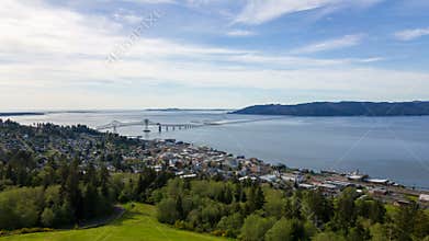 Time Lapse Movie of Moving Clouds and Blue Sky over Coastal town of Astoria Oregon with Astoria-Megler Bridge 1920x1080