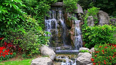 Waterfall in tropical garden