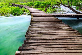 Wooden tourist path in Plitvice lakes national park