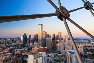 Dallas, Texas cityscape with blue sky at sunset