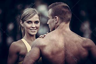 Fitness couple on a street workout