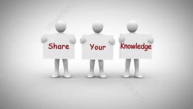 White characters showing signs saying share your knowledge