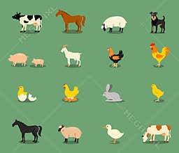 Farm animals set in flat vector style