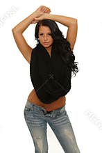 Young woman with arms up