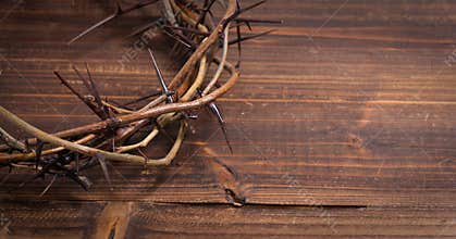 Crown of thorns on a wooden background - Easter