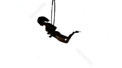Aerial acrobat woman on circus stage. Silhouette