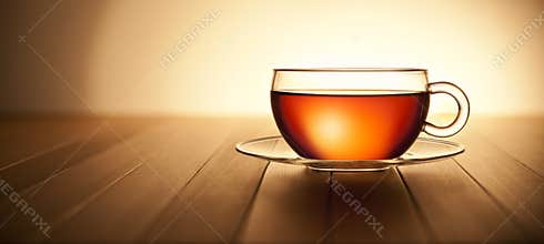 Banner Tea Cup Wood Background