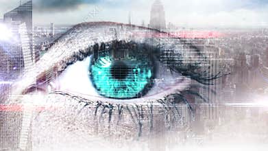 Eye scanning a futuristic interface