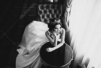 Portrait of beautiful bride a wedding dress