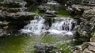 Tropical waterfall in zen garden