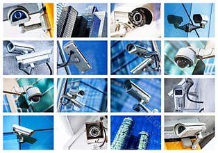 Collage of security camera and urban video