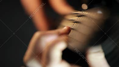 Bass guitar player practicing