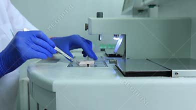 Pathomorphological laboratory: Samples are placed in a capsule embedded in paraffin (on dolly)