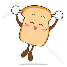 Bread-12 Isolated happy smile jumping Slice of bread cartoon