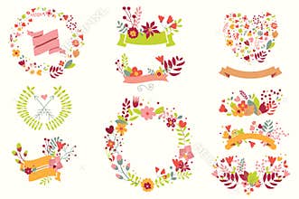 Hand drawn vintage flowers and floral elements for holidays