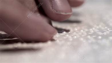 Blind hand with disability touch and read text