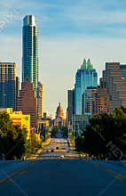 Looking down Congress avenue Bridge Austin Skyline Capital Texas