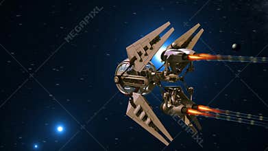 Spherical manned drone orbiting a planetary object