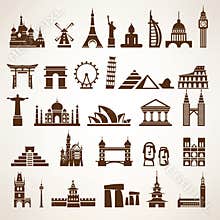 Big set of world landmarks and historic buildings